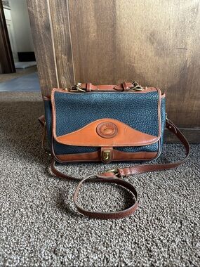 Dooney & Bourke Navy Pebbled Leather Crossbody with Brown Trim-Vintage